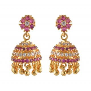 American Diamond - Ruby Stone Jumukka Earrings
