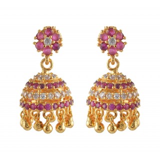 American Diamond - Ruby Stone Jumukka Earrings