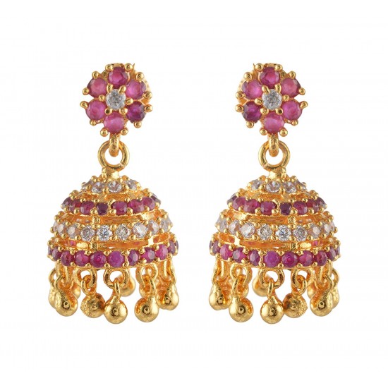 American Diamond - Ruby Stone Jumukka Earrings American Diamond - Ruby Stone Jumukka Earrings