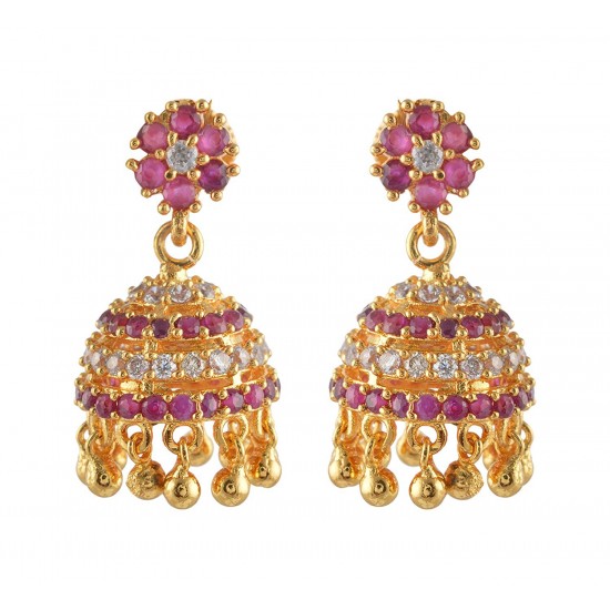 American Diamond - Ruby Stone Jumukka Earrings