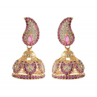 American Diamond - Ruby Stone Jumukka Earrings