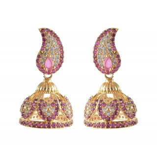 American Diamond - Ruby Stone Jumukka Earrings