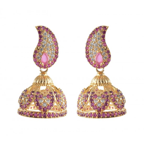 American Diamond - Ruby Stone Jumukka Earrings American Diamond - Ruby Stone Jumukka Earrings