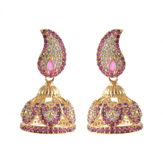 American Diamond - Ruby Stone Jumukka Earrings