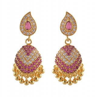 American Diamond - Ruby Stone Jumukka Earrings