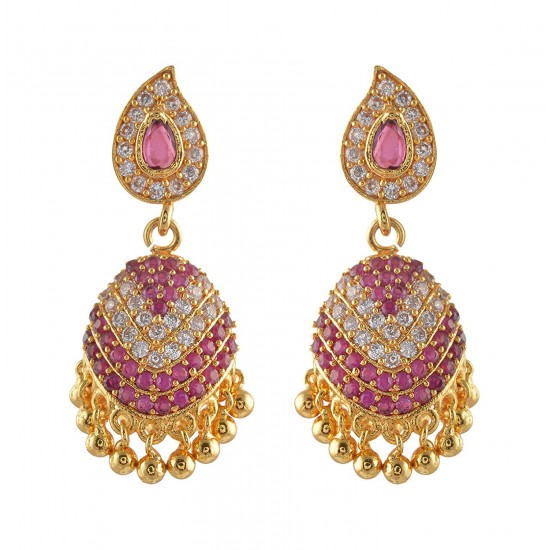 American Diamond - Ruby Stone Jumukka Earrings American Diamond - Ruby Stone Jumukka Earrings