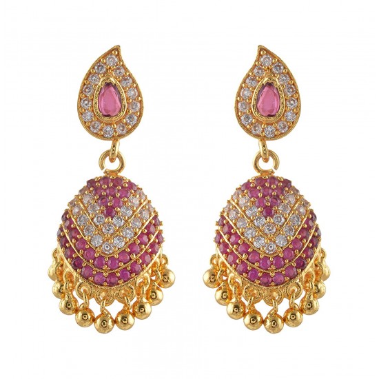 American Diamond - Ruby Stone Jumukka Earrings