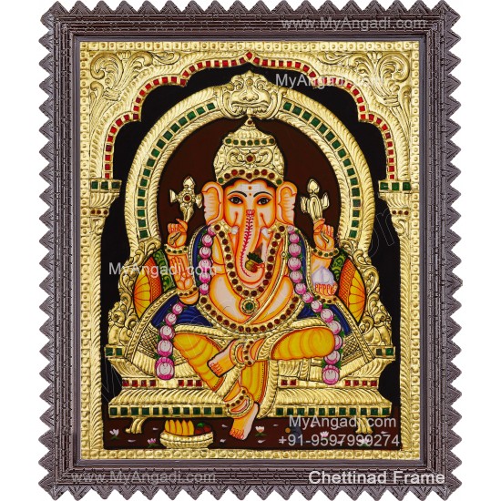Left Trunk Ganesha Tanjore Painting