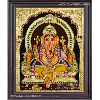 Left Trunk Ganesha Tanjore Painting