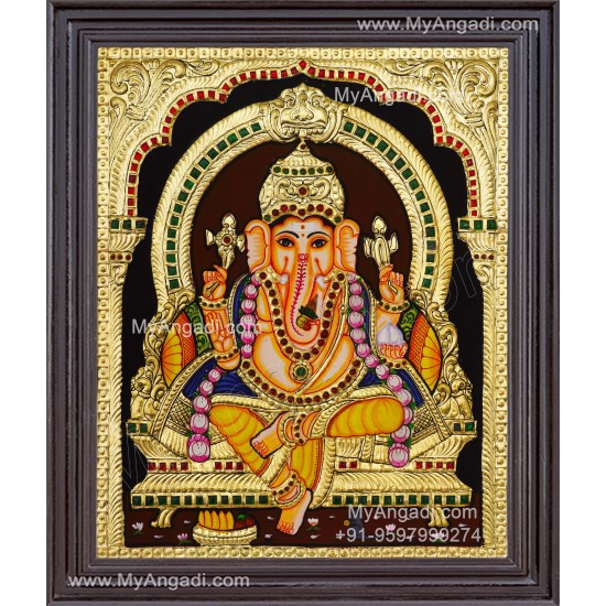 Left Trunk Ganesha Tanjore Painting