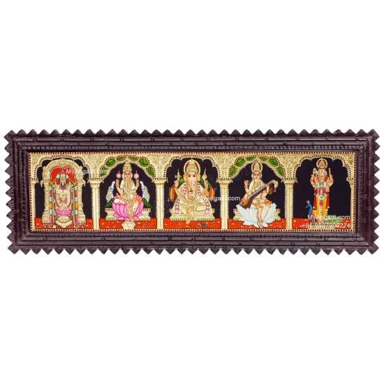 5 Panel Balaji Lakshmi Murugan Ganesha Saraswathi Tanjore Painting