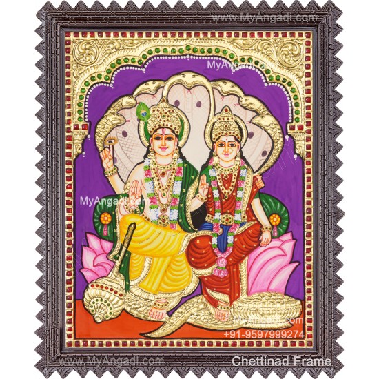 Perumal and Lakshmi Tanjore Painting, Vishnu and Lakshmi Tanjore Painting