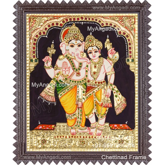 Ganesha With Murugan Tanjore Painting