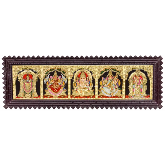 5 Panel Balaji Lakshmi Murugan Ganesha Saraswathi Tanjore Painting