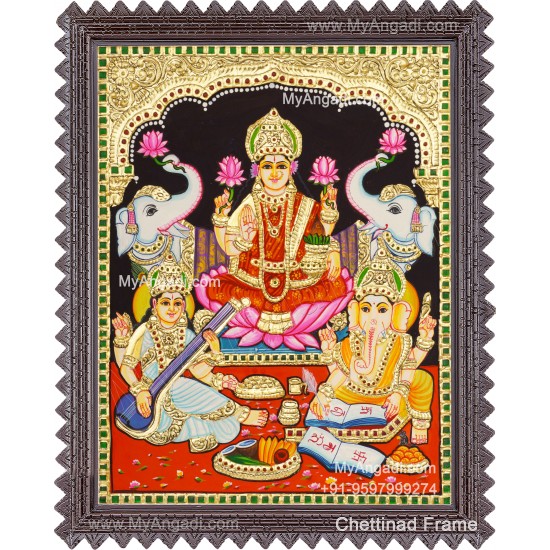 Ganesha Lakshmi Saraswathi Tanjore Painting