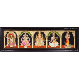 5 Panel Balaji Lakshmi Murugan Ganesha Saraswathi Tanjore Painting
