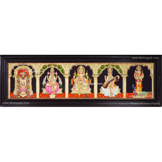 5 Panel Balaji Lakshmi Murugan Ganesha Saraswathi Tanjore Painting