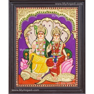 Perumal and Lakshmi Tanjore Painting, Vishnu and Lakshmi Tanjore Painting