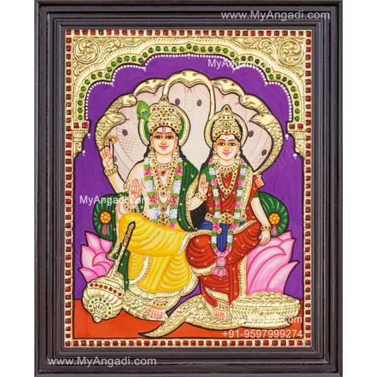 Perumal and Lakshmi Tanjore Painting, Vishnu and Lakshmi Tanjore Painting