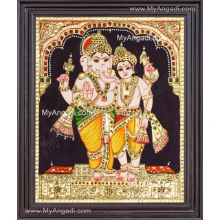 Ganesha With Murugan Tanjore Painting