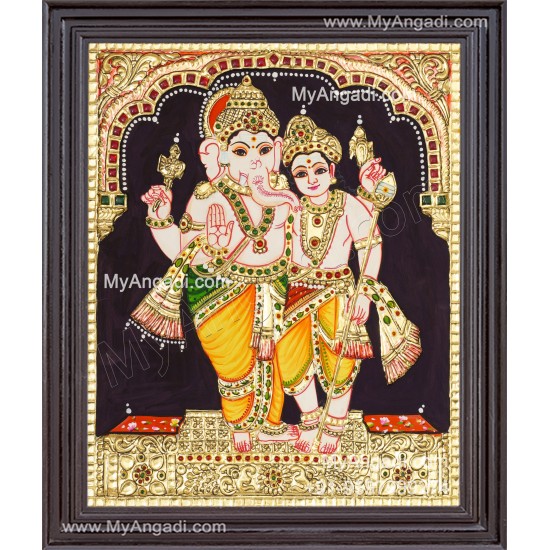 Ganesha With Murugan Tanjore Painting