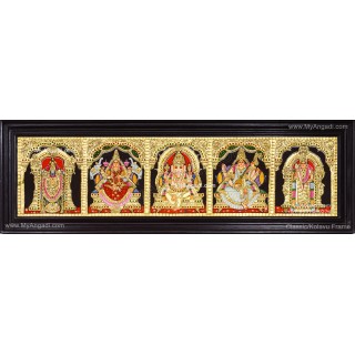 5 Panel Balaji Lakshmi Murugan Ganesha Saraswathi Tanjore Painting