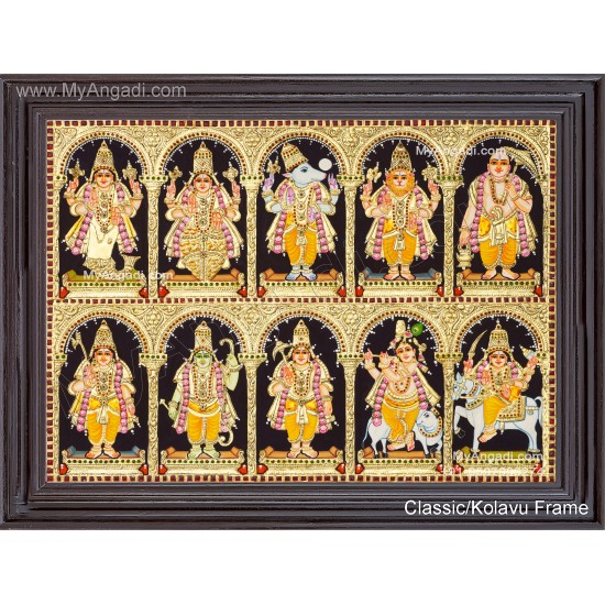 Dasavatharam Tanjore Painting, Vishnu Avatharam Tanjore Painting