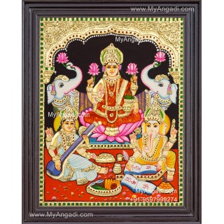 Ganesha Lakshmi Saraswathi Tanjore Painting