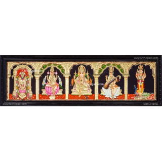 5 Panel Balaji Lakshmi Murugan Ganesha Saraswathi Tanjore Painting