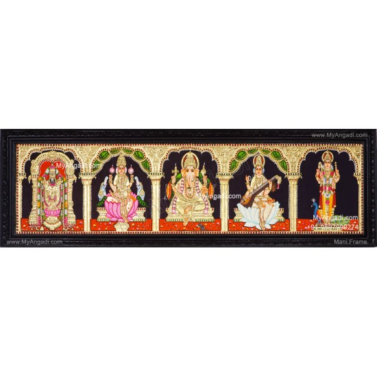 5 Panel Balaji Lakshmi Murugan Ganesha Saraswathi Tanjore Painting