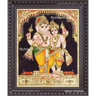 Ganesha With Murugan Tanjore Painting