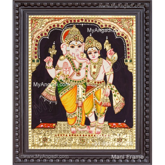 Ganesha With Murugan Tanjore Painting