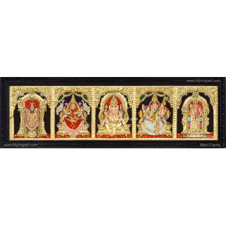 5 Panel Balaji Lakshmi Murugan Ganesha Saraswathi Tanjore Painting