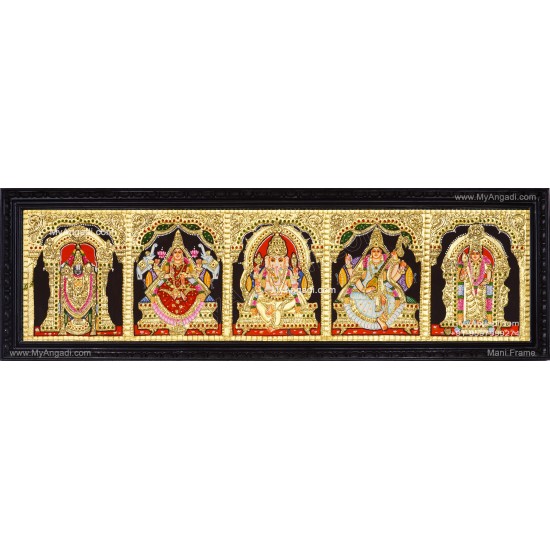 5 Panel Balaji Lakshmi Murugan Ganesha Saraswathi Tanjore Painting
