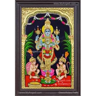 Perumal with Hanuman and Garudan Tanjore Painting