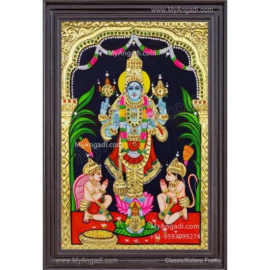 Perumal with Hanuman and Garudan Tanjore Painting Perumal with Hanuman and Garudan Tanjore Painting