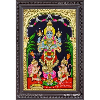 Perumal with Hanuman and Garudan Tanjore Painting