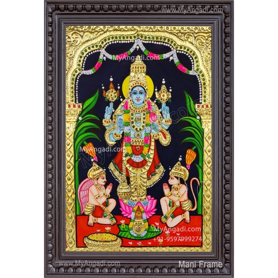 Perumal with Hanuman and Garudan Tanjore Painting Perumal with Hanuman and Garudan Tanjore Painting