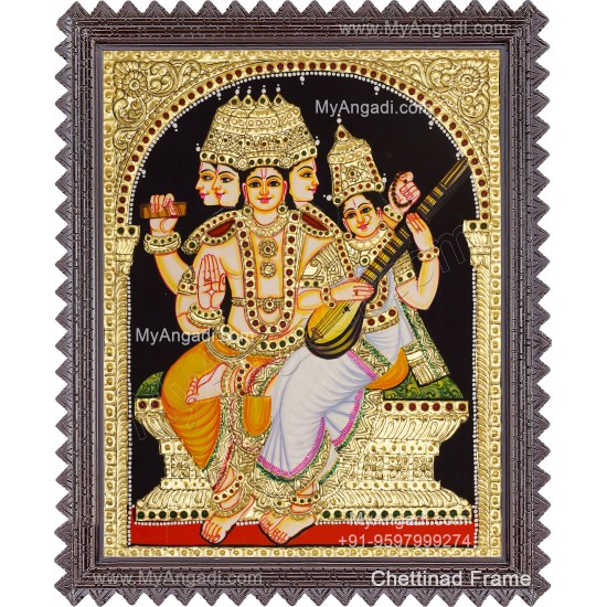 Brahma Saraswathi Tanjore Painting, Traditional Saraswathi Tanjore Painting