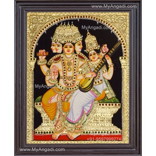 Brahma Saraswathi Tanjore Painting, Traditional Saraswathi Tanjore Painting