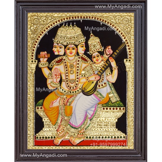 Brahma Saraswathi Tanjore Painting, Traditional Saraswathi Tanjore Painting