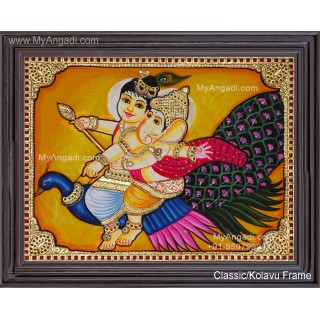 Ganesha With Murugan Tanjore Painting