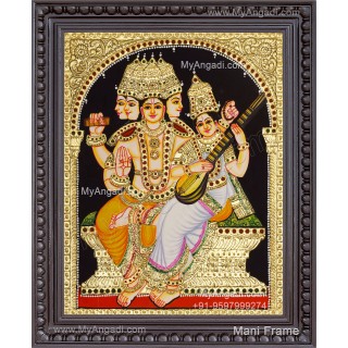 Brahma Saraswathi Tanjore Painting, Traditional Saraswathi Tanjore Painting