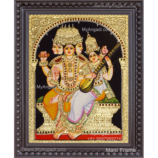 Brahma Saraswathi Tanjore Painting, Traditional Saraswathi Tanjore Painting
