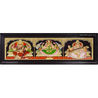 3 Panel Kamatchi Lakshmi Saraswathi Tanjore Painting
