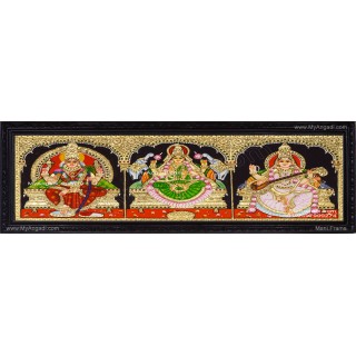 3 Panel Kamatchi Lakshmi Saraswathi Tanjore Painting