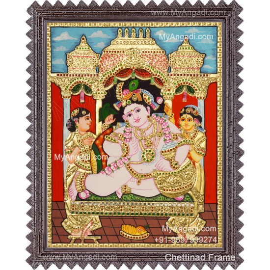 Butter Pot Krishna Tanjore Painting