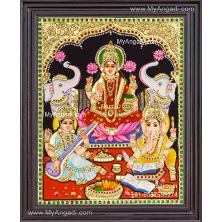 Ganesha Lakshmi Saraswathi Tanjore Painting