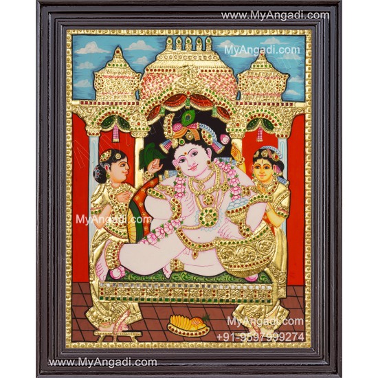 Butter Pot Krishna Tanjore Painting