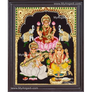 Lakshmi Saraswati Ganesha Tanjore Painting